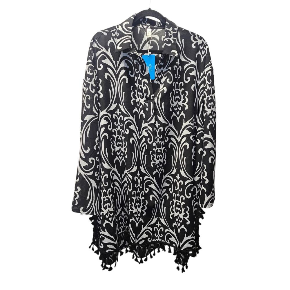 Yincro Womens Swimsuit Cover Up Beach Dress Swimwear Plus Size 3X Black White